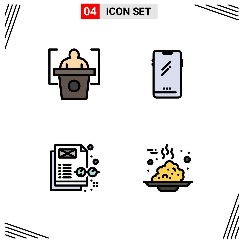 Gruppe von 4 gefüllten flachen Farben Zeichen und Symbolen für Bildungsinhalte Telefon Android Frühstück editierbare Vektordesign-Elemente vektor