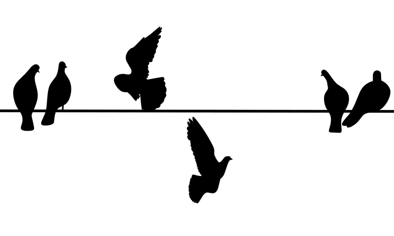 Silhouette einer Gruppe von Tauben, die auf einem Draht auf weißem Hintergrund sitzen. schwarzer Vogel sitzt. Vektor-Illustration vektor