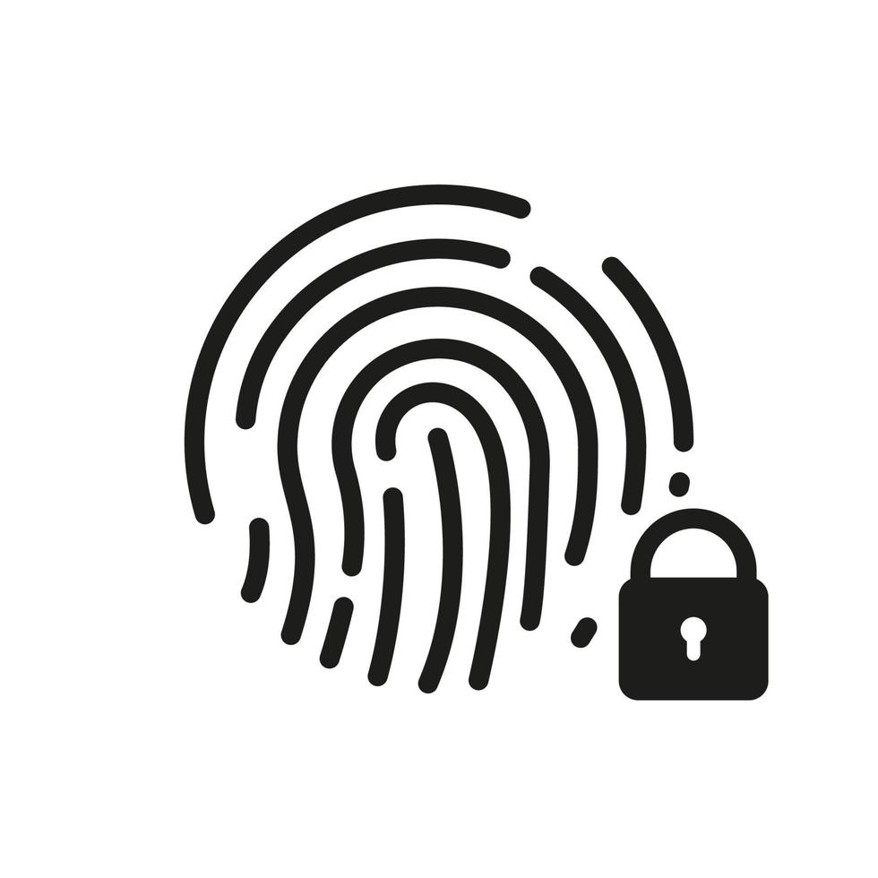 fingeravtryck Identifiering tecken. Rör id linje ikon. finger skriva ut scanner med låsa för smartphone översikt ikon. biometrisk identitet. isolerat vektor illustration.