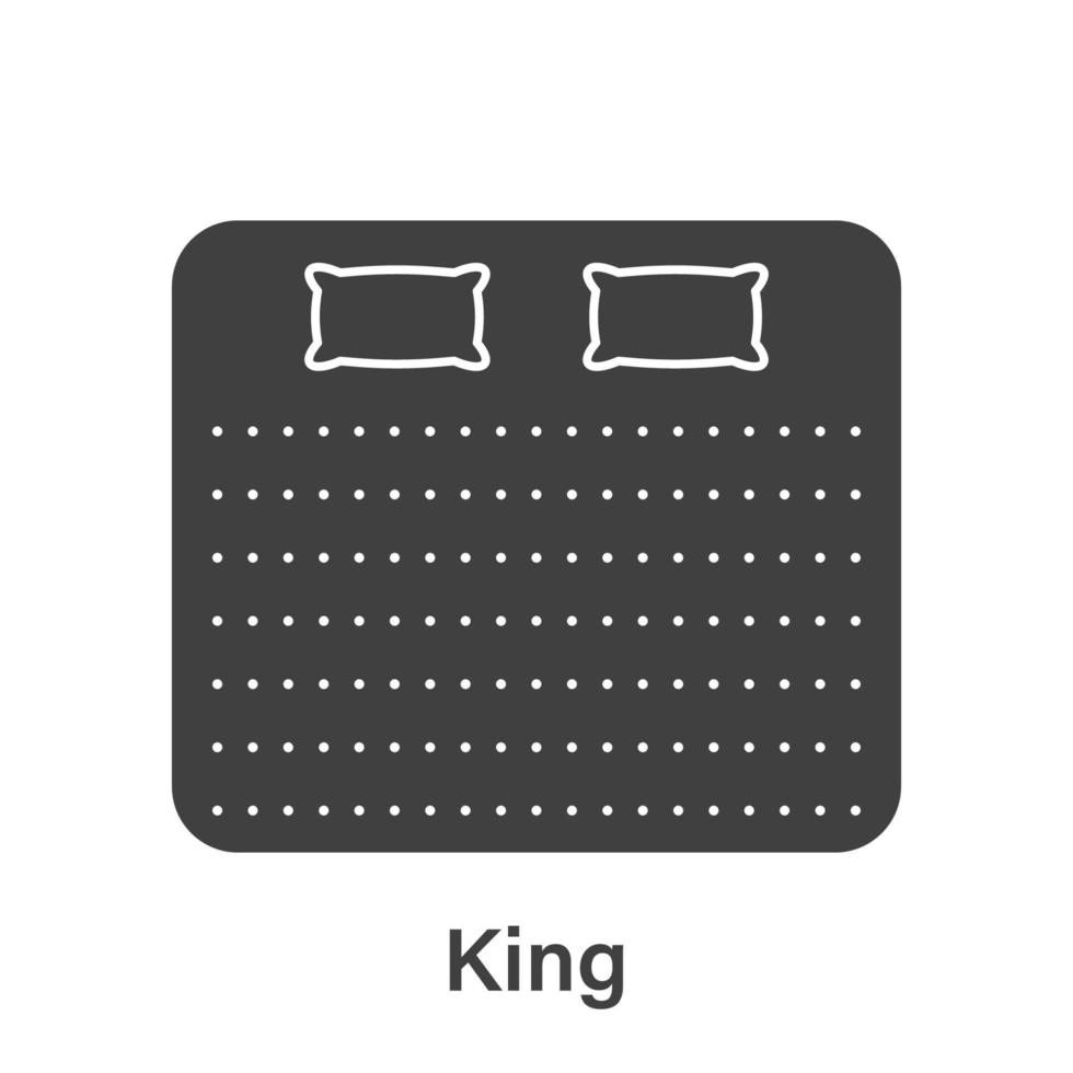 säng storlek dimensionera. madrass kung storlek silhuett ikon. säng längd mått för sovrum i hotell eller Hem piktogram. madrass storlek för säng rum. isolerat vektor illustration.