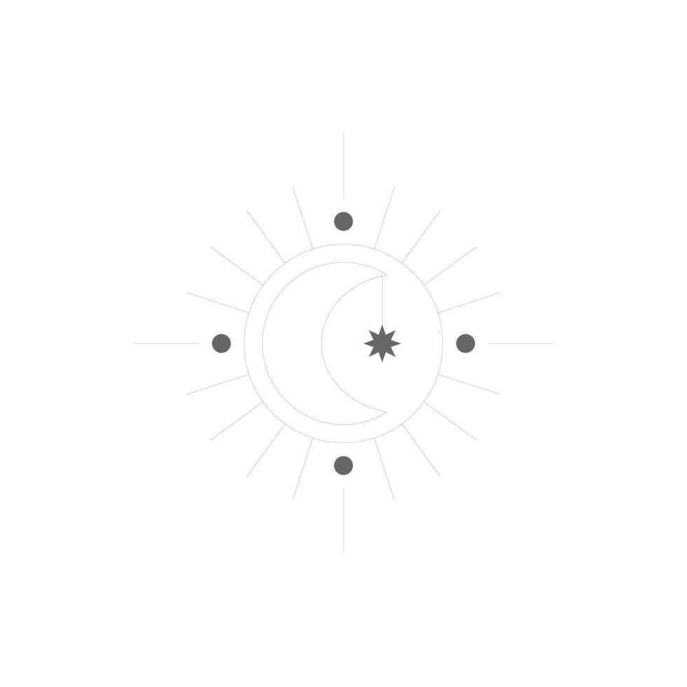 eps10 grauer Vektormond mit Sonne abstrakte Linie Kunstsymbol isoliert auf weißem Hintergrund. Sonnenstrahlen umreißen das Symbol in einem einfachen, flachen, trendigen, modernen Stil für Ihr Website-Design, Logo und Ihre Anwendung vektor