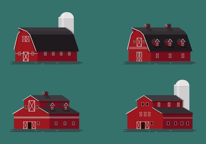 Set of Red Barn Vector Illustration