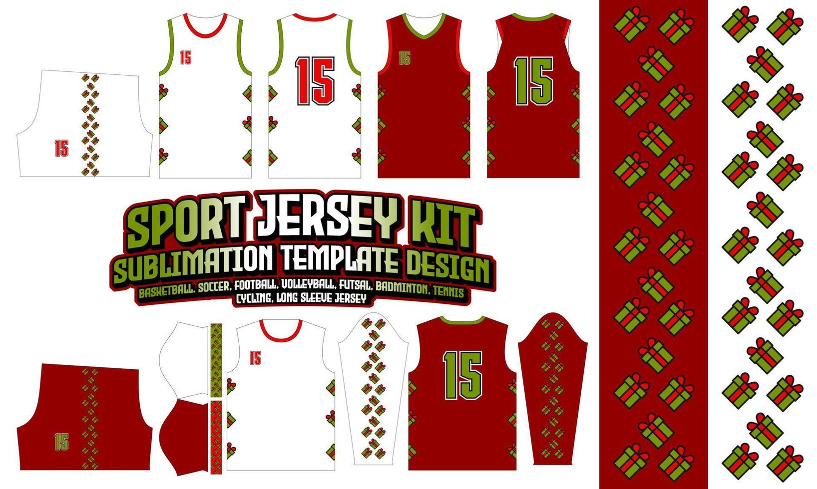 weihnachtsgeschenkbox trikot bekleidung sportbekleidung sublimationsmuster design 230 für fußball e-sport basketball volleyball badminton futsal t-shirt vektor