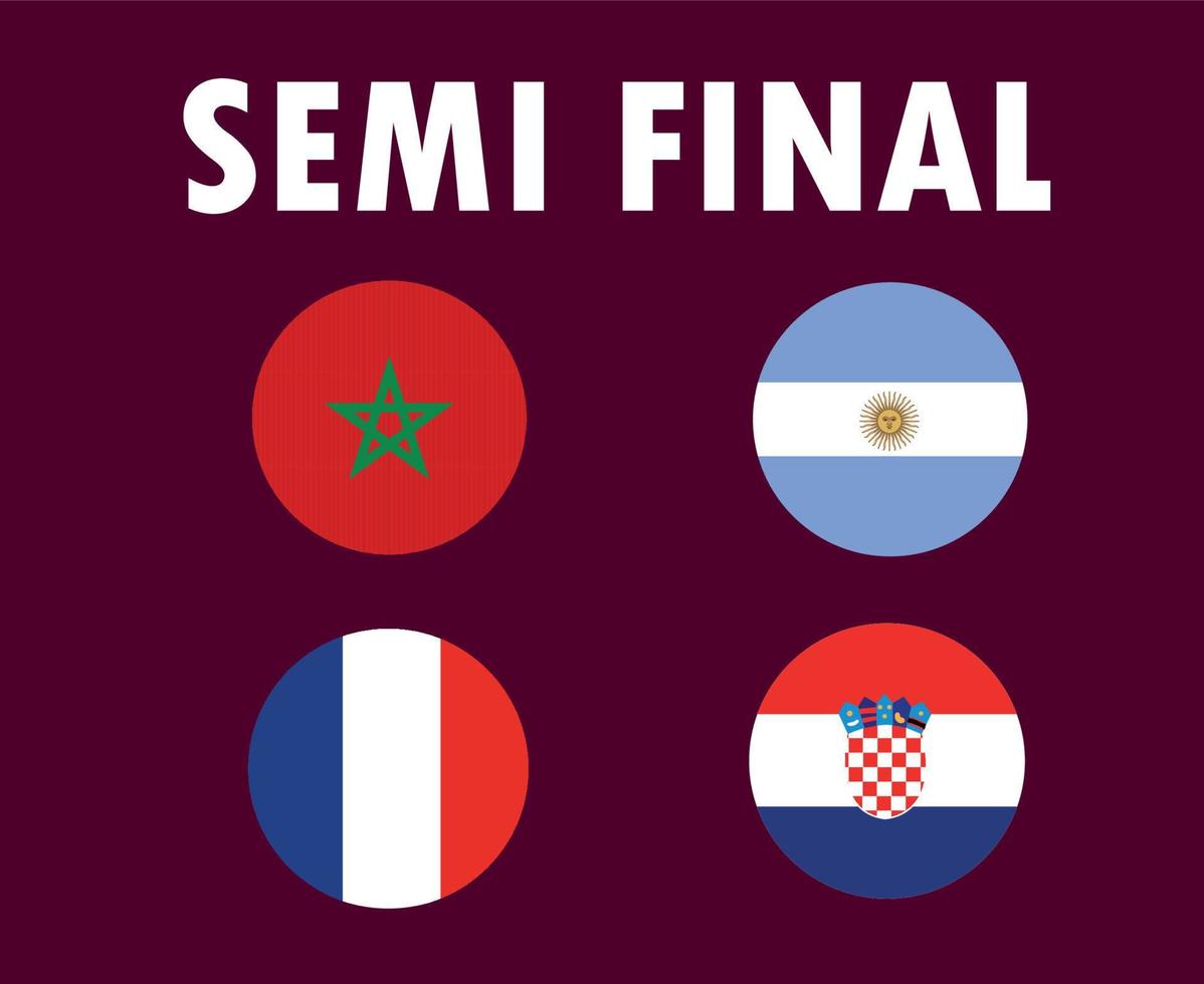 halbfinalspiel länder flagge frankreich argentinien kroatien und marokko symbol design fußball finale vektor länder fußballmannschaften illustration