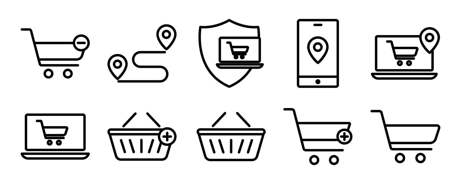 Illustration des Set-Symbols im Zusammenhang mit Online-Shop. Liniensymbolstil. einfaches Vektordesign editierbar. pixelgenau bei 32 x 32 vektor