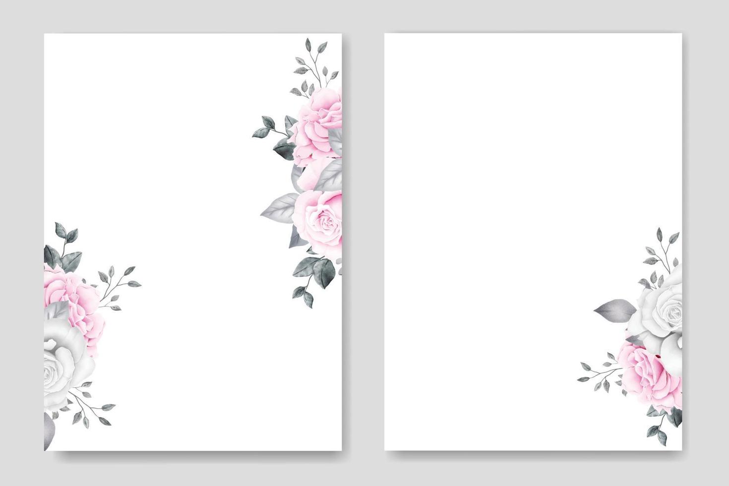 bröllop inbjudan kort med blommig reste sig vattenfärg vektor