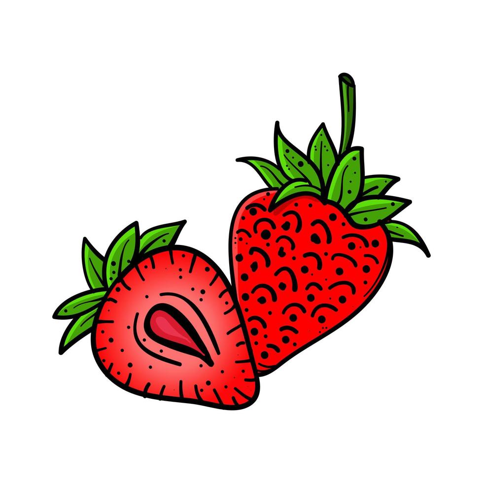 hand gezeichnete erdbeere mit karikaturart lokalisiert auf weißem hintergrund vektor