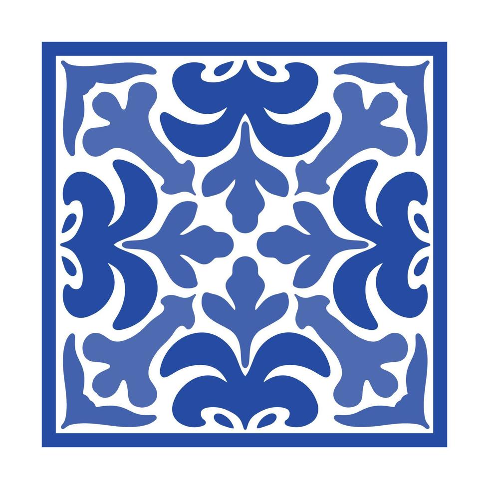 vektor portugisiska krukmakeri bricka med keramisk blommig prydnad. årgång blå portugal azulejo, mexikansk talavera, italiensk majolika, arabesk motiv eller spanska keramisk mosaik-