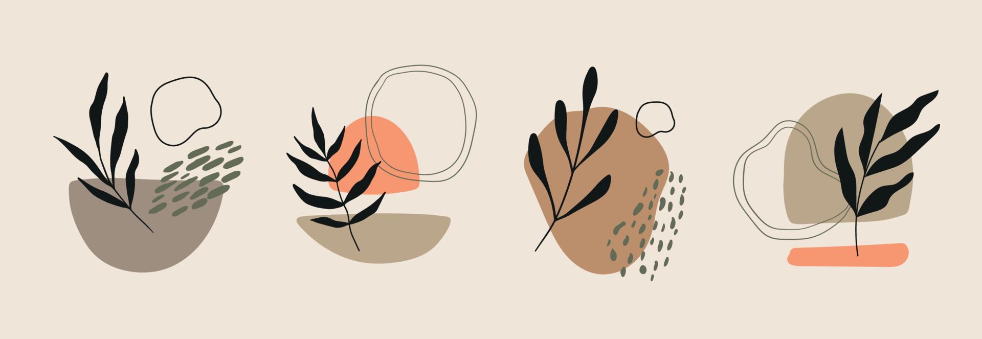 uppsättning av hand dragen olika former och löv. boho abstrakt samtida modern trendig vektor illustration. isolerat element för social media och affisch
