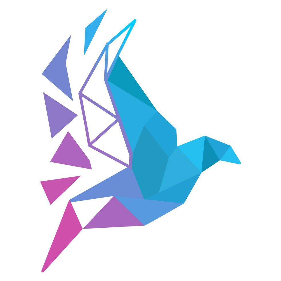 Einfaches blaues Vogellogo mit Diamantverlauf, das sich von gestreckten Flügeln trennt vektor