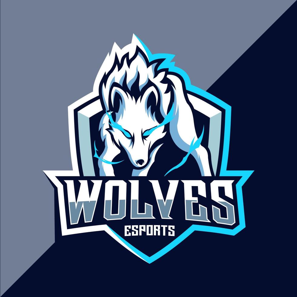 vit Varg esport logotyp design vektor