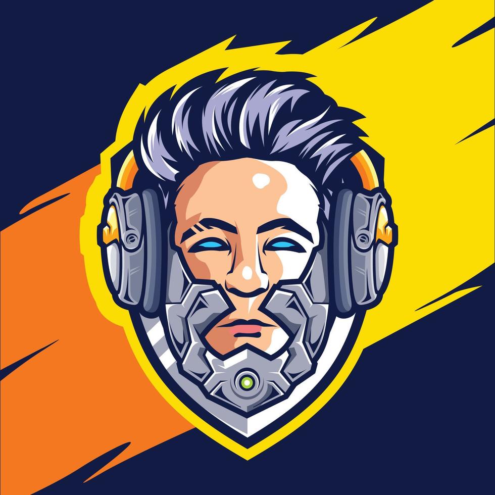gamer cyborg 1 maskot full Färg esport logotyp design vektor