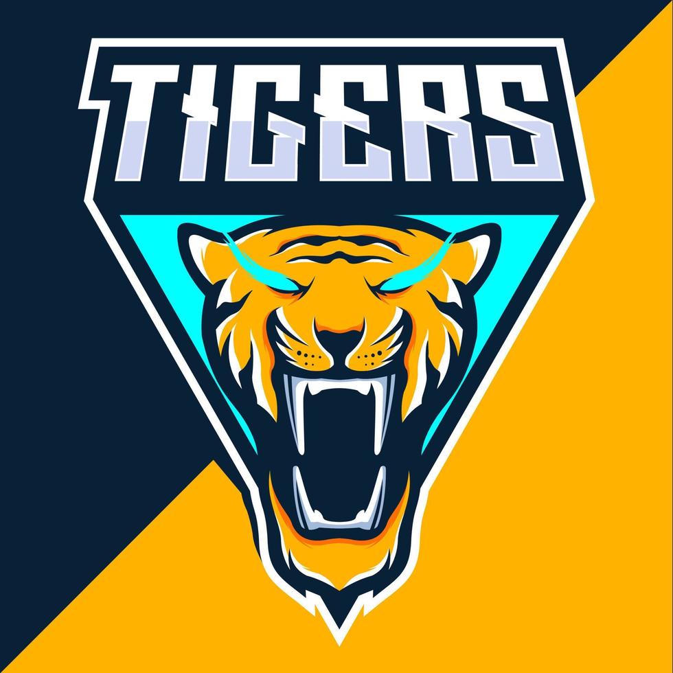 gelbes tigerkopf-maskottchen-esport-logo-design vektor