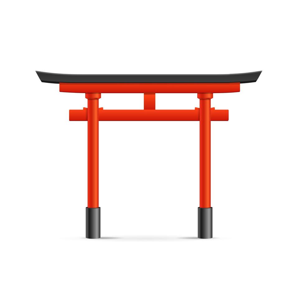 realistisches detailliertes japanisches traditionelles rotes Torii-Tor 3d. Vektor