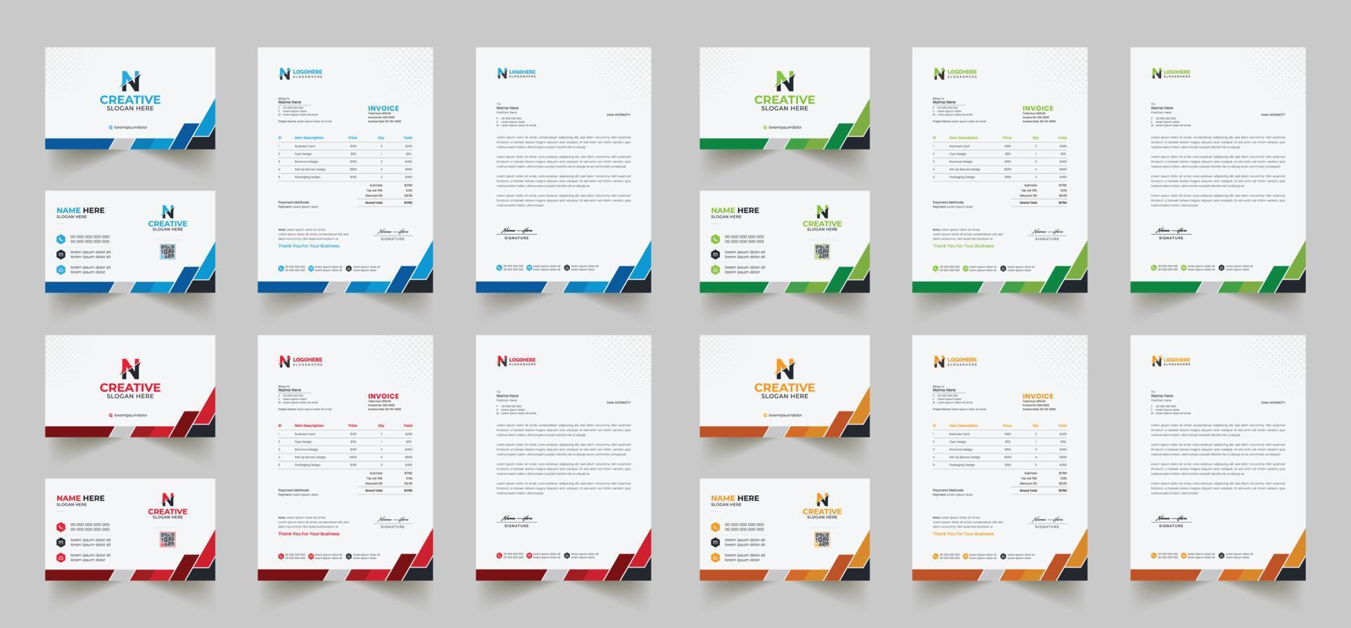 Corporate Branding Identity Design umfasst Visitenkarten, Rechnungen, Briefkopfdesigns und moderne Briefpapierpakete mit abstrakten Vorlagen vektor