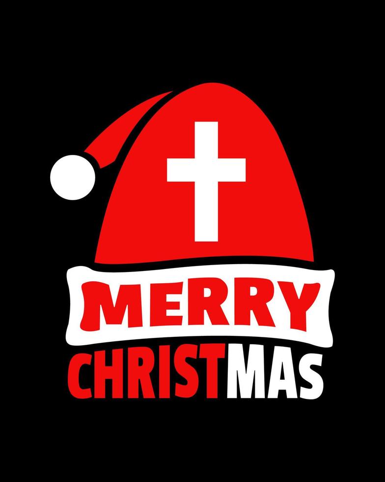 glad jul typografi på svart bakgrund med röd santa claus's hatt. vektor fil.