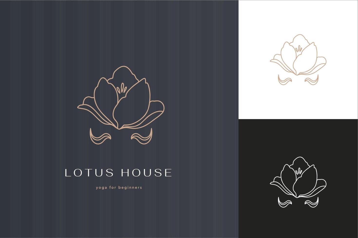 Lineare Vorlagenlogosymbole mit luxuriösem Lotus auf nacktem Hintergrund vektor