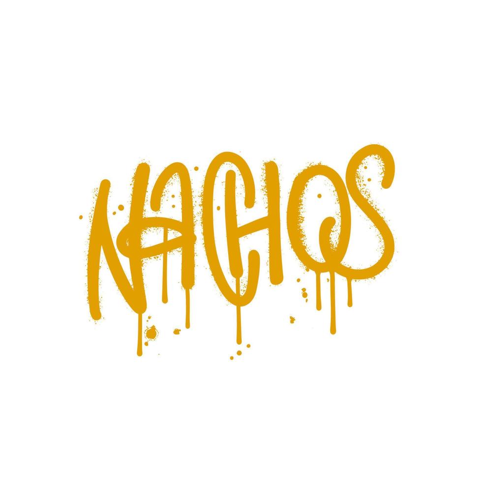 nachos - hand dragen text ord i urban gata graffiti stil. vektor texturerad hand dragen illustration.. y2k borsta kalligrafi. typografi design.