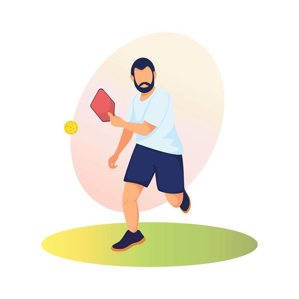 man spelar pickleball. idrottare, mänsklig figur med racket och boll. utomhus- sporter. aktiva pickleball spel för hela familj. för några digital grafisk på skriva ut design. vektor illustration