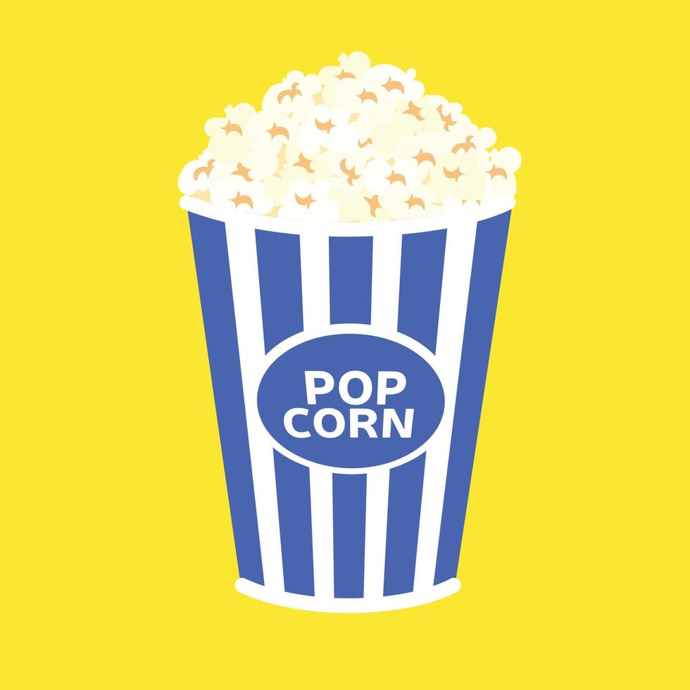 pop- majs i blå packa isolerat på gul bakgrund. vektor illustration. popcorn i låda.