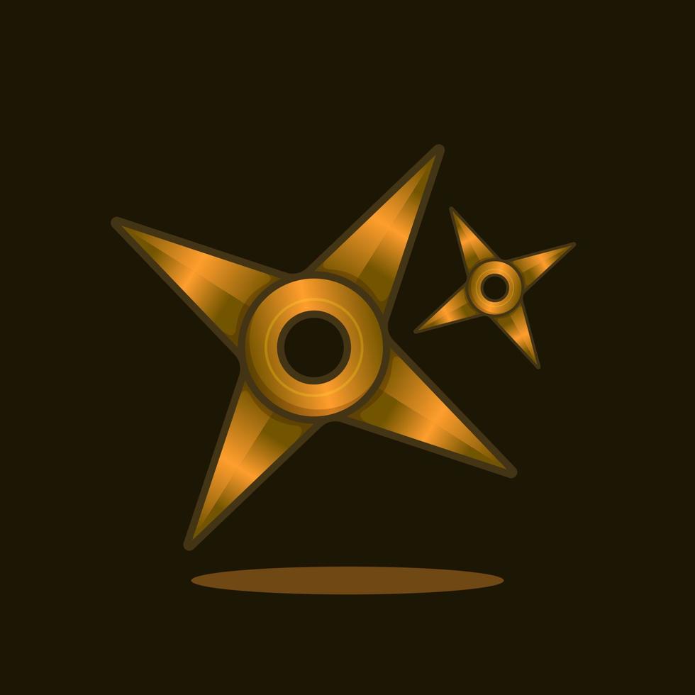 niedliche entzückende cartoon gold scharfe shuriken ninja waffenillustration für aufkleber symbol maskottchen und logo vektor