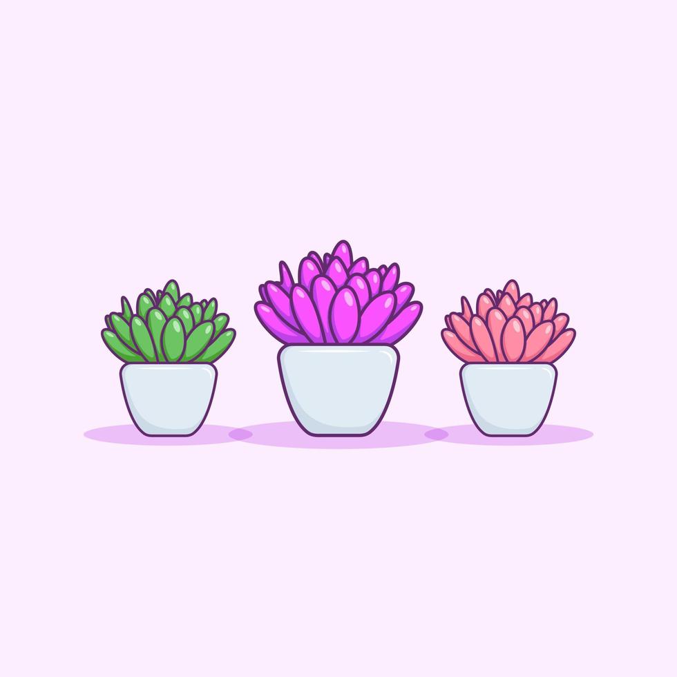 niedliche entzückende karikatur bunte saftige kaktuspflanzenillustration für aufkleberikonenmaskottchen und -logo vektor