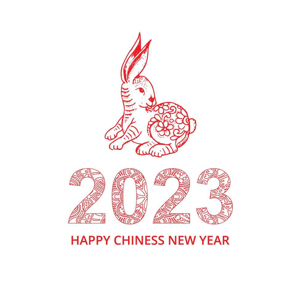 chinesisches neujahrssymbol 2023, das mit einem kaninchenhintergrund verziert ist vektor