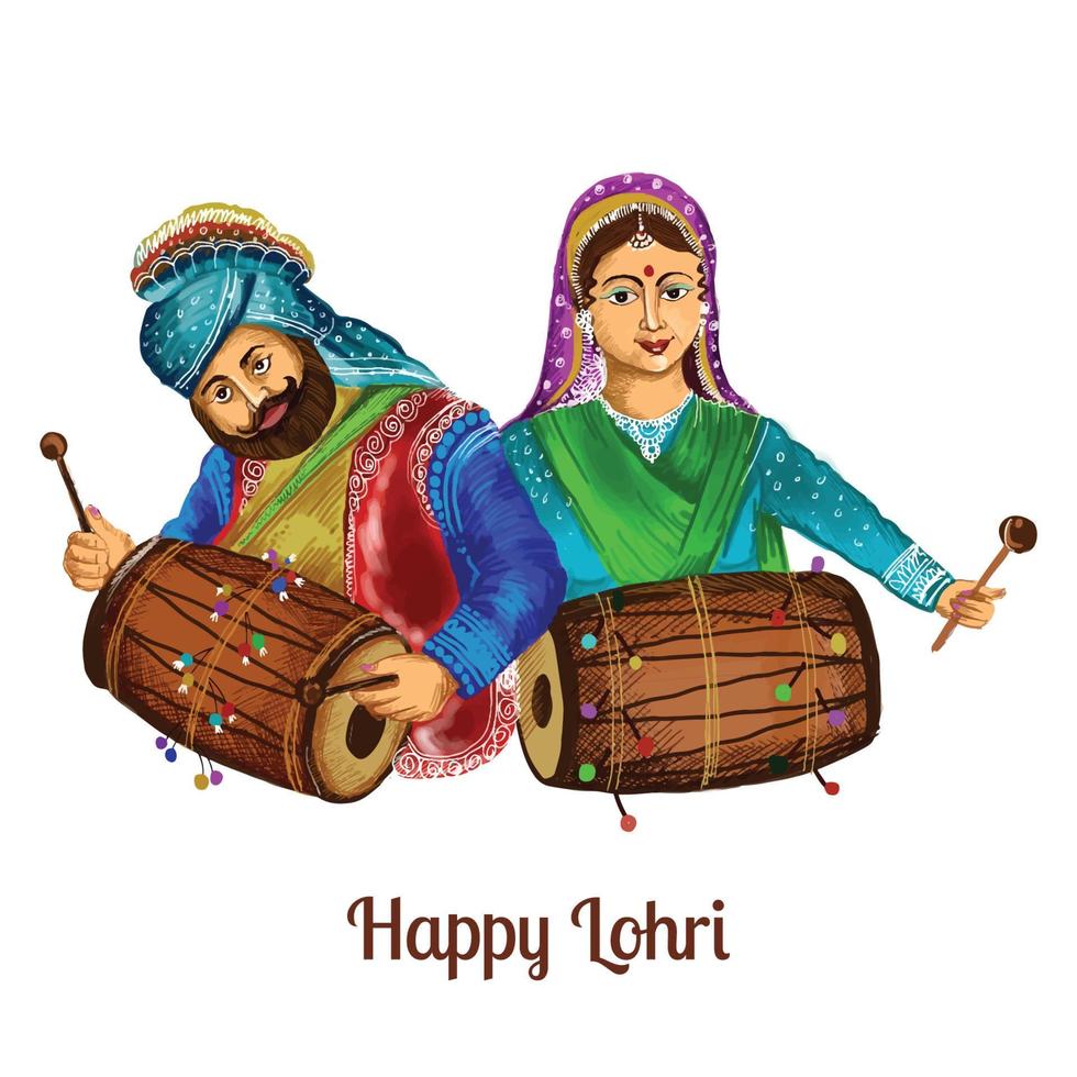 illustration des fröhlichen lohri-fests des punjabi-kartenhintergrunds vektor