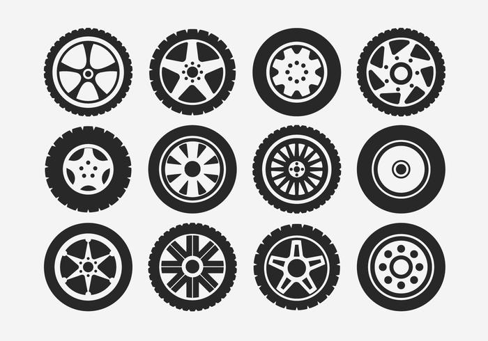 Hubcap Reifen und Rad Icons Set vektor