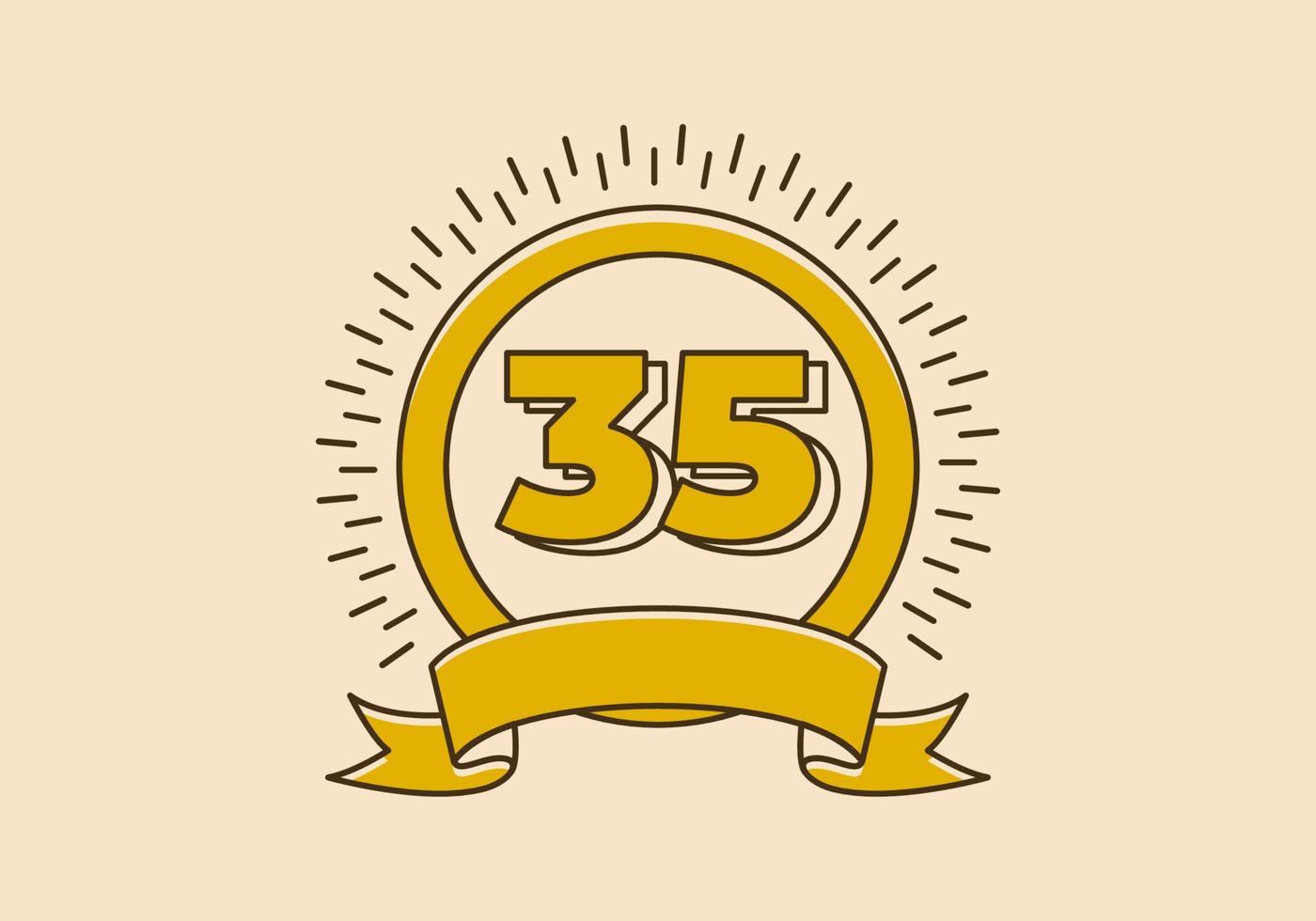 Vintage gelbes Kreisabzeichen mit der Nummer 35 darauf vektor