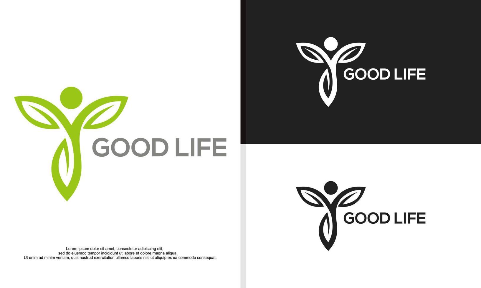 Logo Illustration Vektorgrafik des guten Lebens, Menschen kombiniert mit Blatt. vektor