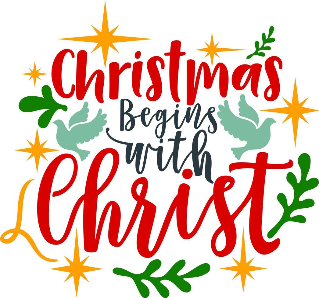 jul börjar med Kristus. matchande familj jul skjortor. jul gåva. familj jul. klistermärke. kort. vektor