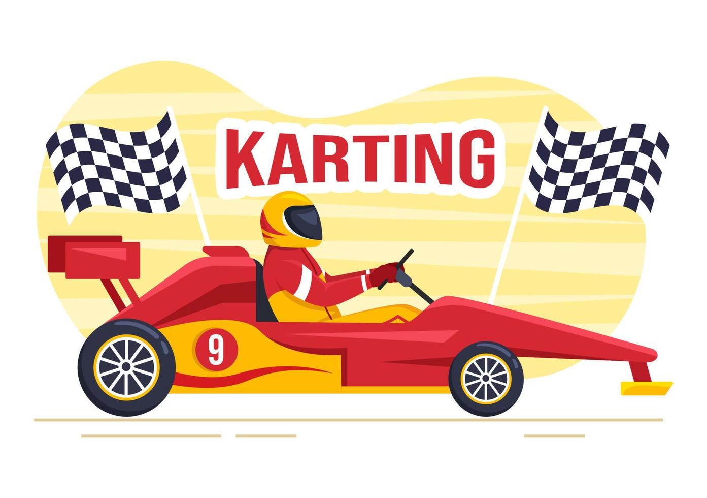kartsport mit rennspiel go kart oder miniauto auf kleiner rennstrecke in flacher handgezeichneter karikaturschablonenillustration vektor