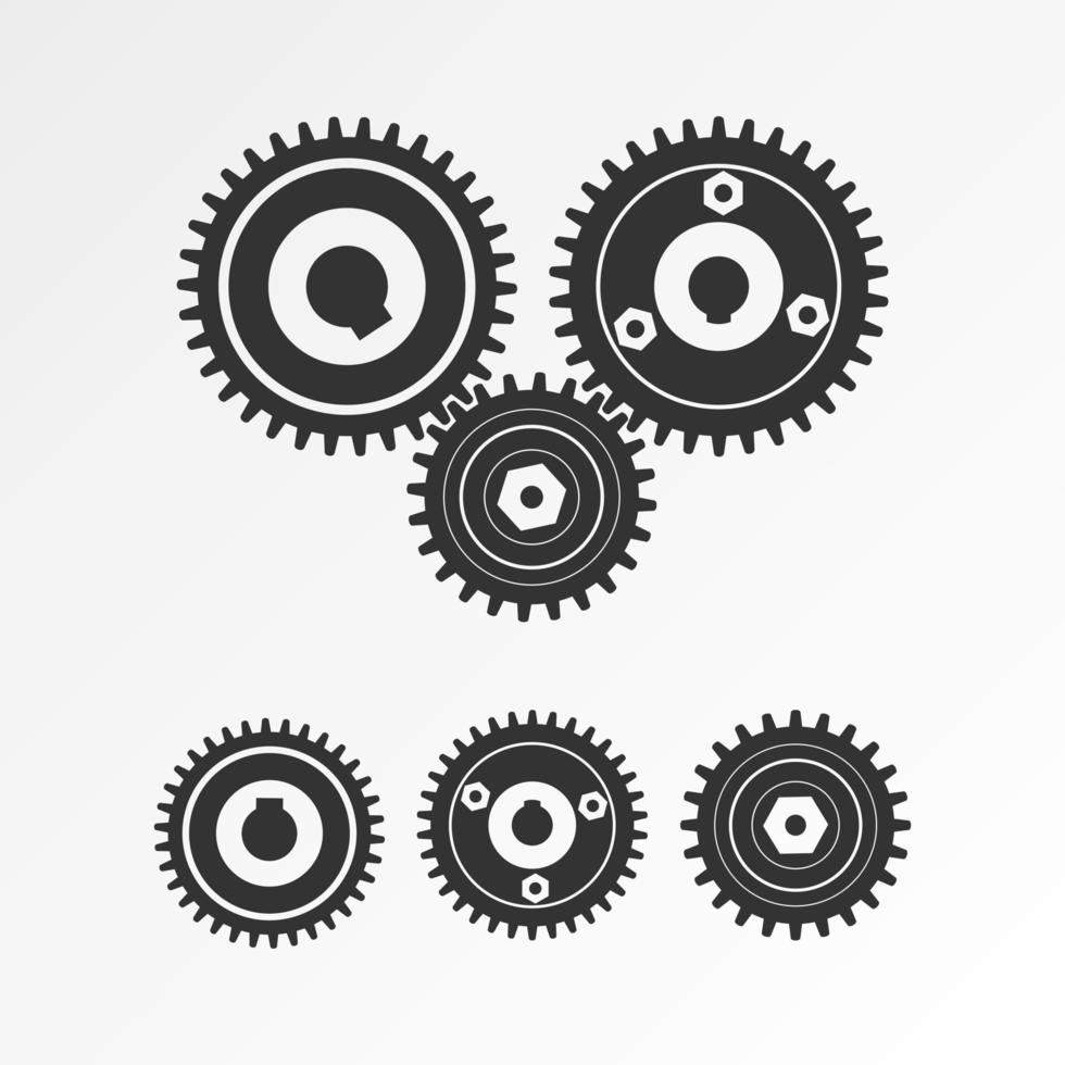 Zahnräder mit Vielfalt Form Bild Grafik Symbol Logo Design abstraktes Konzept Vektor Stock. kann als Symbol für Maschinen oder Transportmittel verwendet werden
