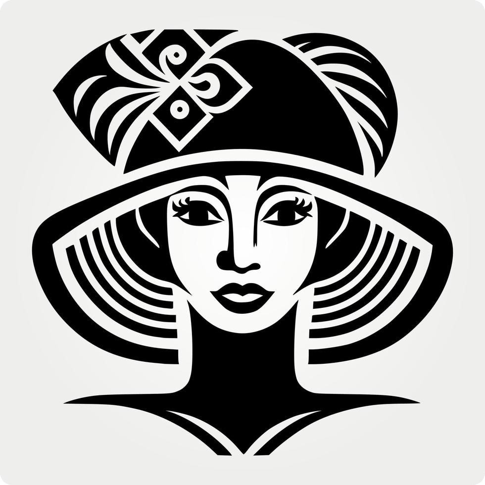 porträtt av en flicka i en stor modern hatt. stam- stil design för broderi, tatueringar, t-shirts. vektor