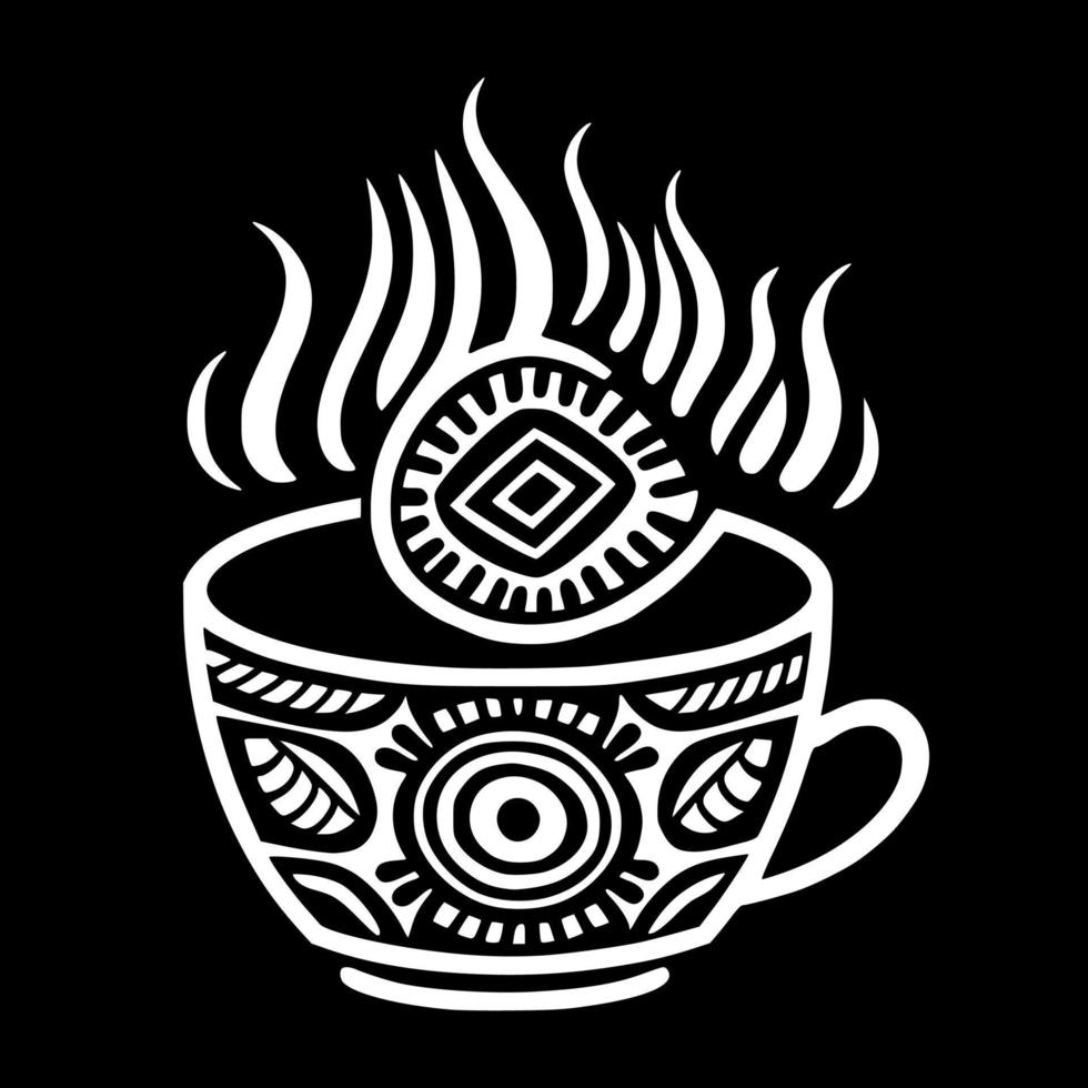 stilisierter strudel, dekorative tasse kaffee. design für stickerei, tätowierung, t-shirt, maskottchen, logo. vektor