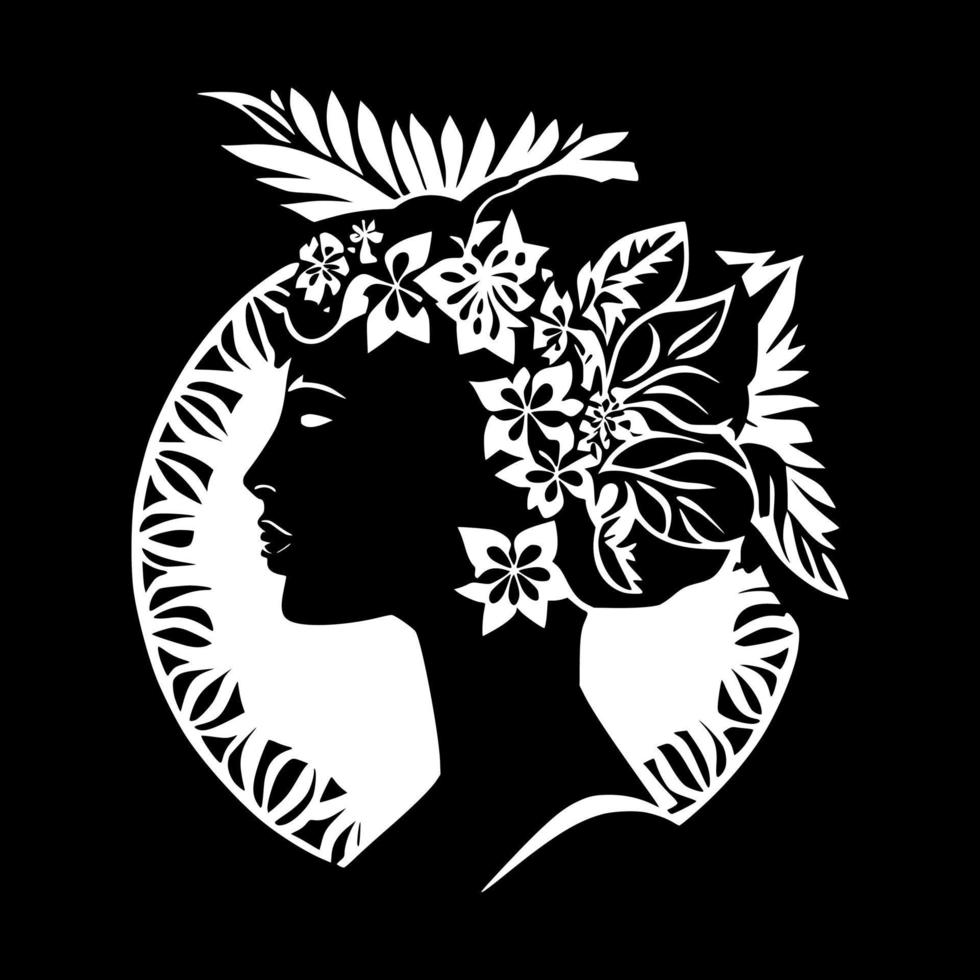 Silhouette eines schönen Stammes-Mädchens mit Blumen im Haar. design für stickerei, tätowierung, t-shirt, maskottchen, logo. vektor