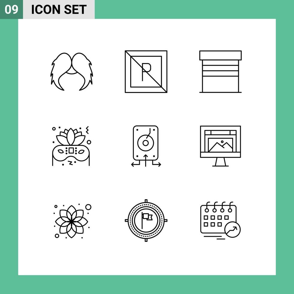 stock vektor ikon packa av 9 linje tecken och symboler för data fest inte natt hus redigerbar vektor design element