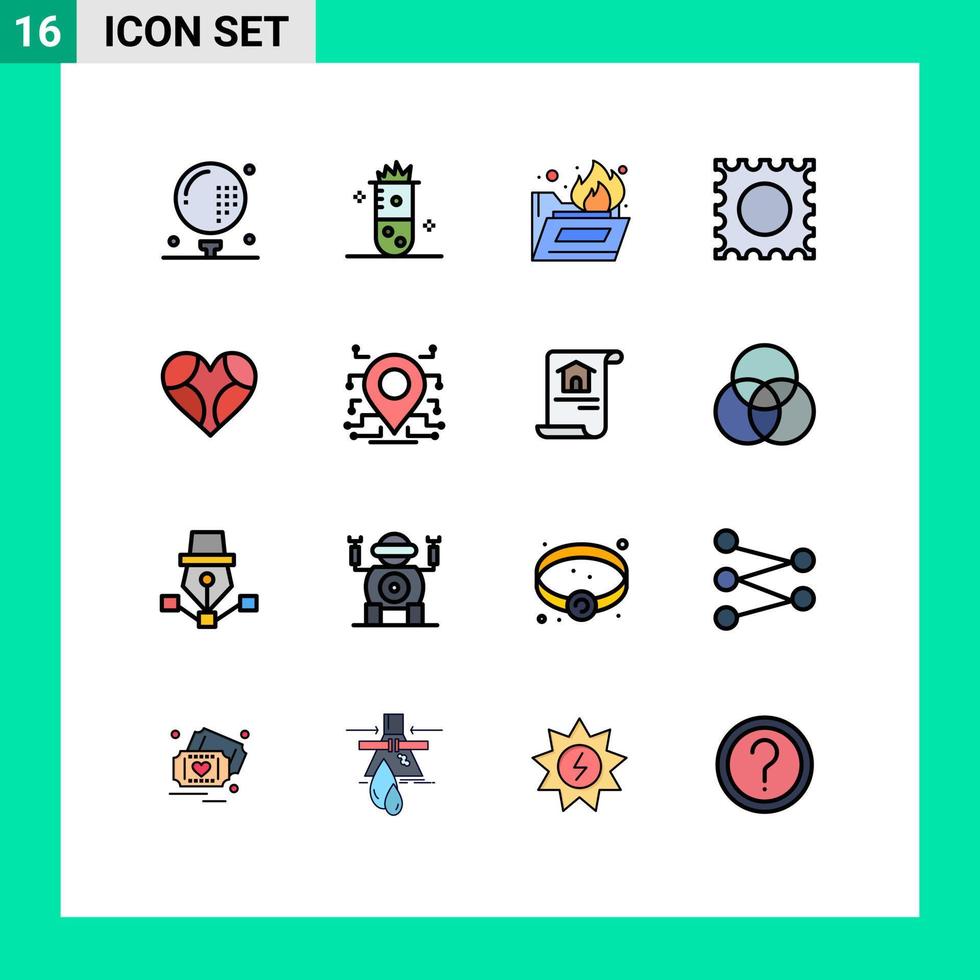 satz von 16 modernen ui symbolen symbole zeichen für lieblingsherz kernspaltung lsd ordner feuer editierbare kreative vektordesignelemente vektor