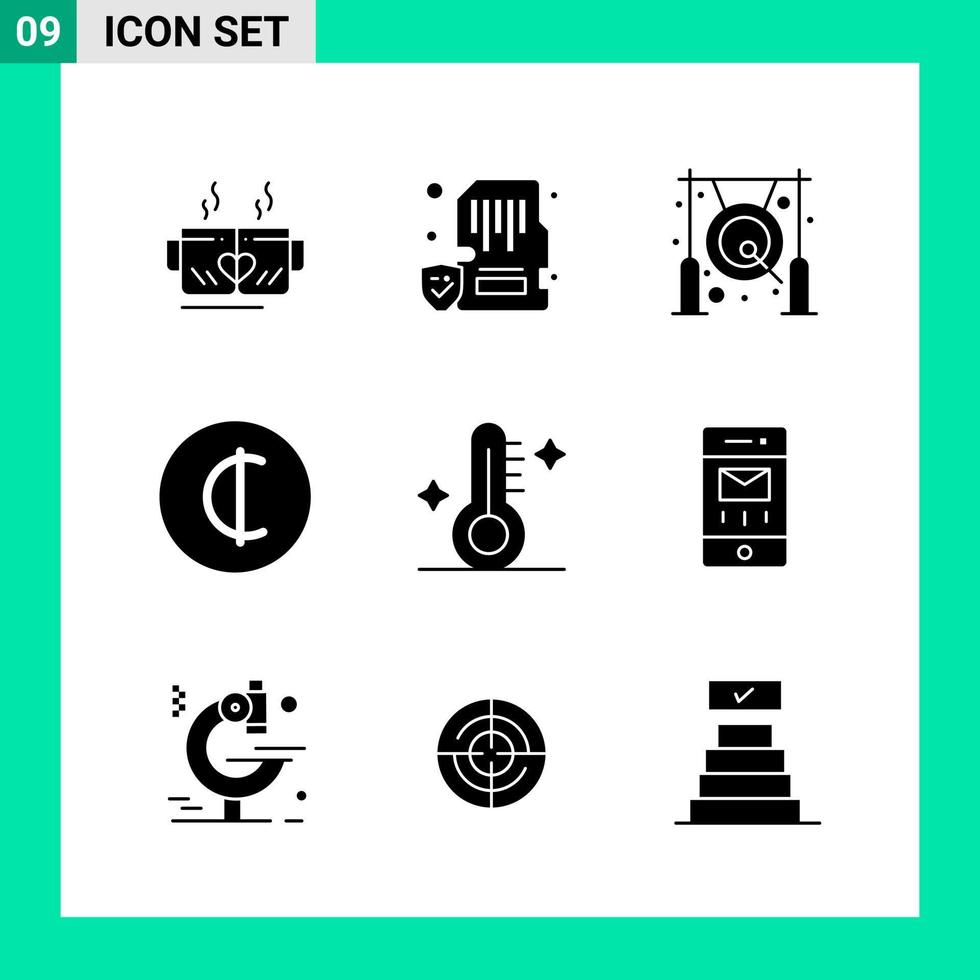 Packung mit 9 Solid Style Icon Set Glyphen-Symbolen für den Druck kreative Zeichen isoliert auf weißem Hintergrund 9 Icon Set kreativer schwarzer Icon-Vektor-Hintergrund vektor