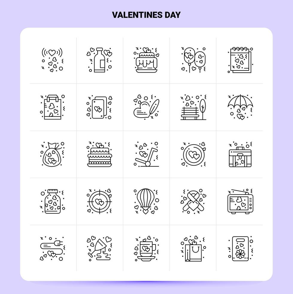 Umriss 25 Valentinstag Icon Set Vektor Linienstil Design schwarze Icons Set lineare Piktogramm Pack Web und mobile Geschäftsideen Design Vektor Illustration