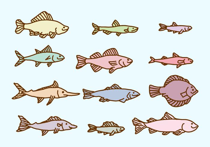 Sketch Fish Collection Vektor