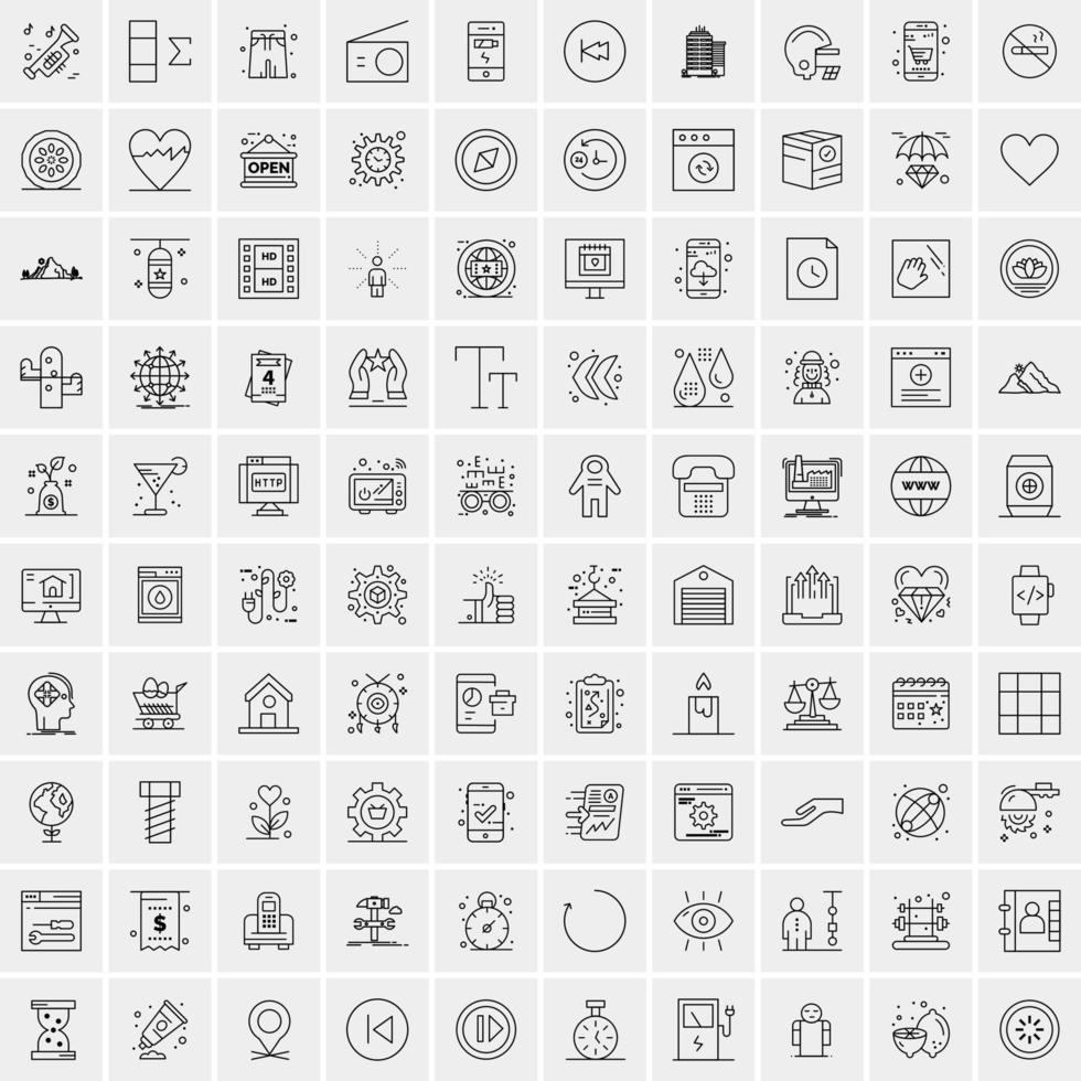 100 universell svart linje ikoner på vit bakgrund vektor
