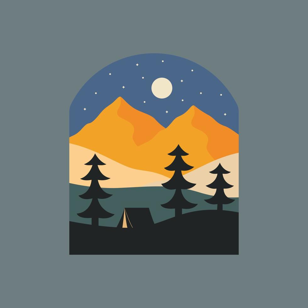 illustration av camping natt i natur design för bricka klistermärke grafisk illustration vektor konst t-shirt design