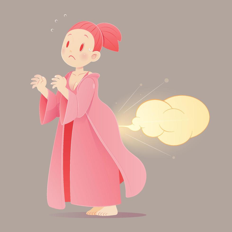 tecknad serie kvinna i en rosa nattlinne fisa, vektor, rolig ansikte tecknad serie, illustration vektor