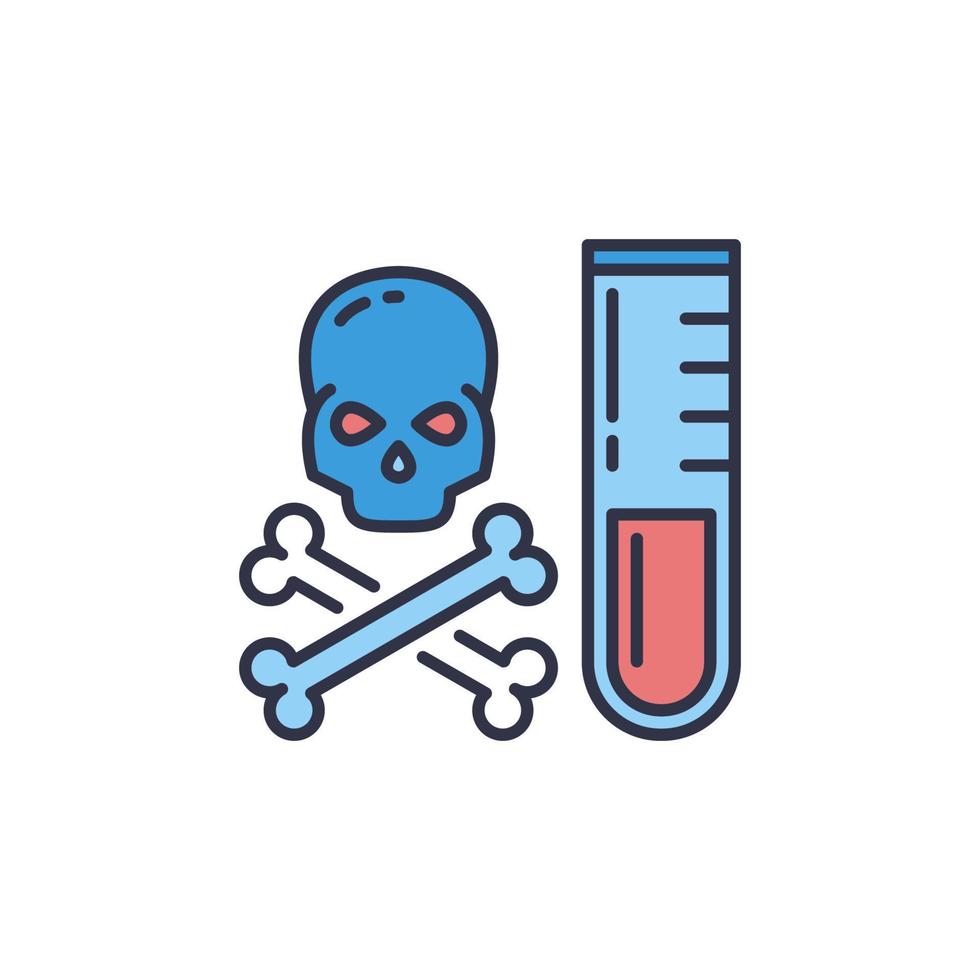 Reagenzglas mit Schädel und Knochen Vektor gefährliche Chemikalien farbiges Symbol