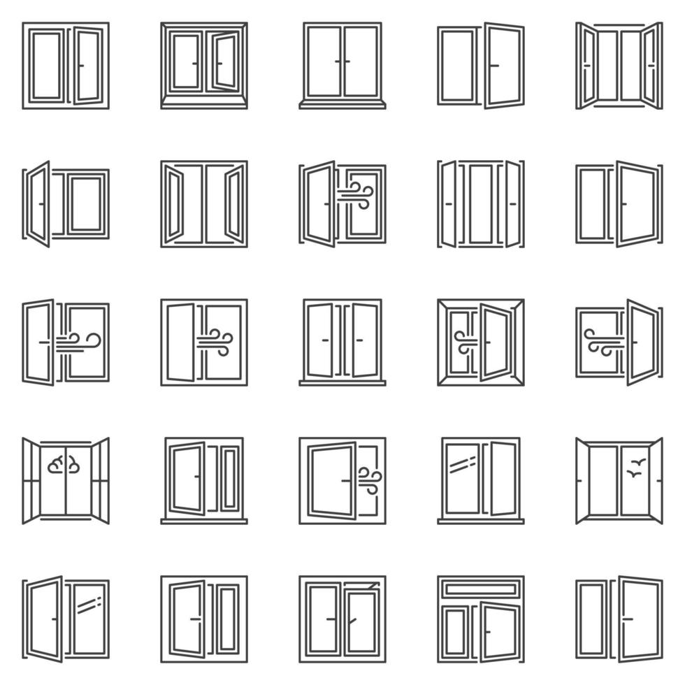 Windows-Gliederungssymbole festgelegt. Symbolsammlung für Fensterkonzepte vektor