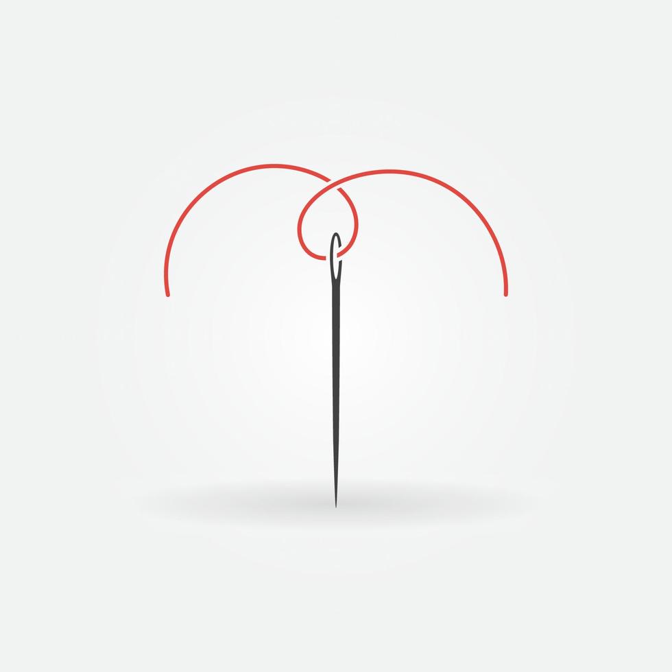 Nähnadel mit rotem Fadenvektorsymbol oder -symbol vektor