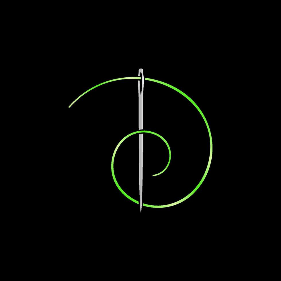 Nähnadel mit modernem Symbol des grünen Fadenvektors. handwerk buntes symbol vektor