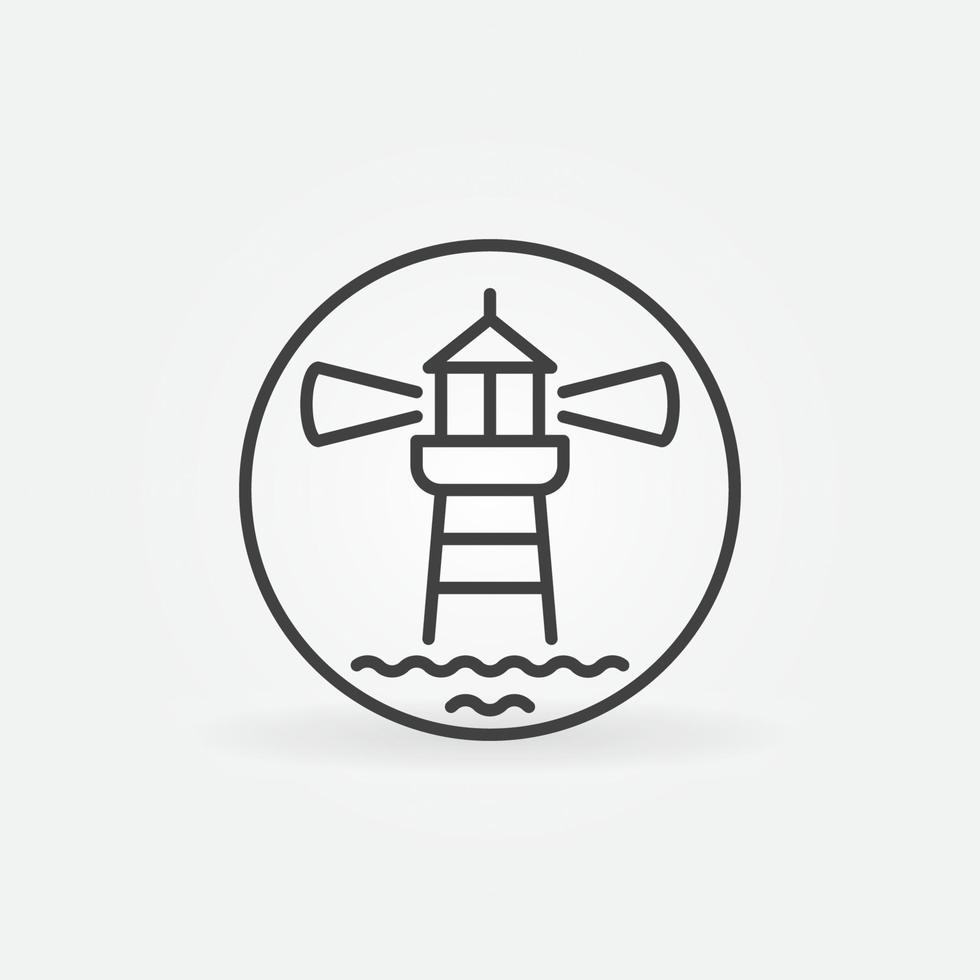 Leuchtturm mit Wellen im Kreis Umriss Vektor Konzept Symbol